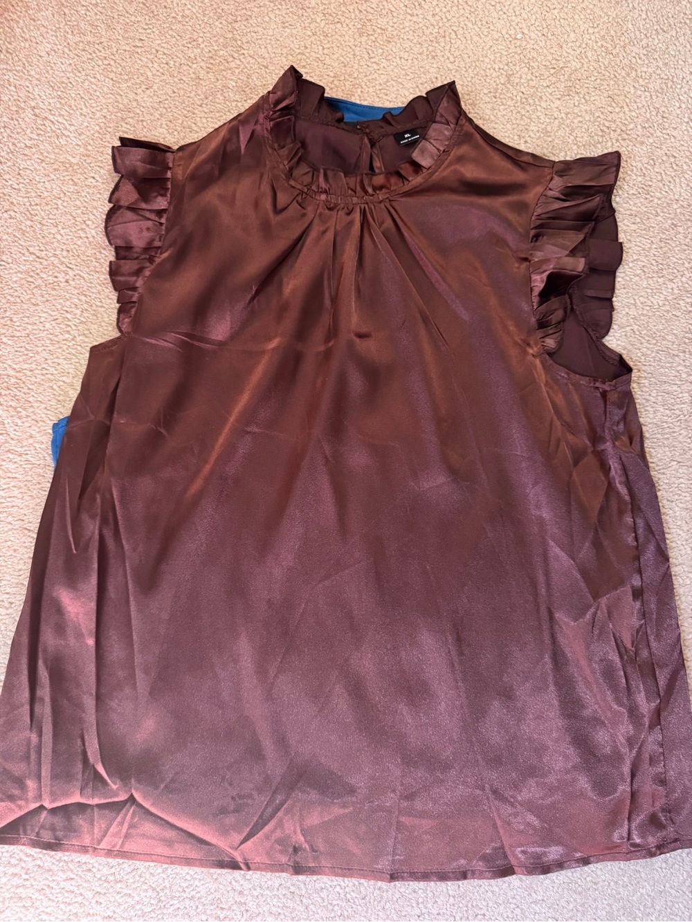 SHEIN Chocolate Brown Satin Ruffle Sleeve Blouse
